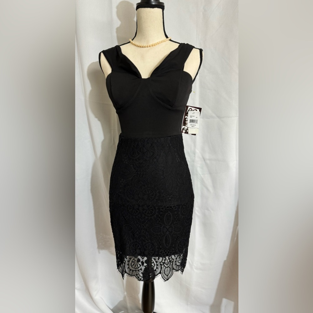 Trixxi Dress Black Sleeveless Solid & Lace NWT Knee Length